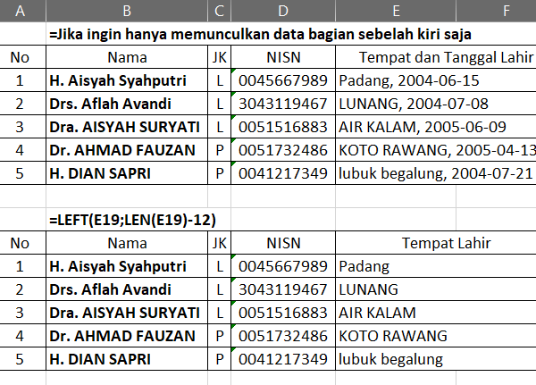 Menghapus Sebagian Karakter di Excell